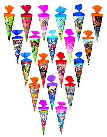 20x Schultüte/Zuckertüte/Länge: 25cm / rund / 20 verschiedene Motive