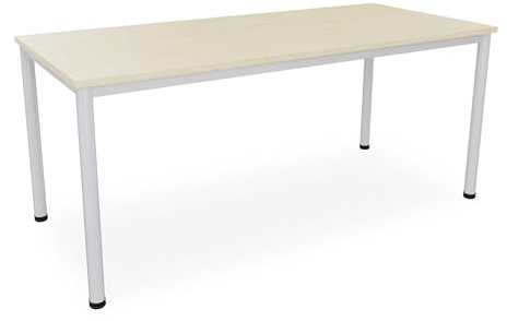 Dila GmbH Schreibtisch in verschiedenen Größen und Farben, Konferenztisch graues Metallgestell, Stabiler Besprechungstisch Arbeitstisch, Bürotisch hauseigene Fertigung (B: 180 cm x T: 80 cm, Ahorn)
