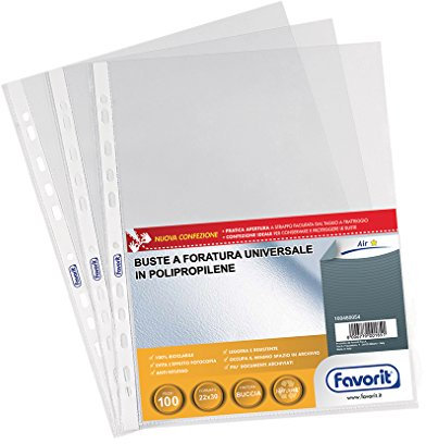 Favorit Buste Trasparenti A4, 100 Pezzi, Finitura Buccia d'Arancia con spessore molto leggero Formato Interno 22 x 30 cm