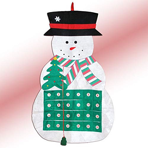 LEBENSwohnART Weihnachten ADVENTSKALENDER BEFÜLLBAR WEIHNACHTSKALENDER SCHNEEMANN Filz 100cm