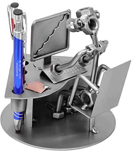 metalman24 Schraubenmännchen PC BÜRO COMPUTER FREAK Organizer Stiftehalter - Handarbeit Geschenkidee Metallfigur Metallmännchen Stahlfigur Schraubenmännle - Deko für Büro & Zuhause