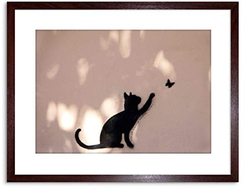 Wee Blue Coo Photo Cat Butterfly Silhouette Graffiti Framed Wall Art Print