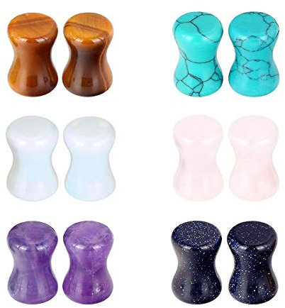 Longbeauty 12er Set/6-Farbe Stein Flesh Tunnel Plugs Set 8mm