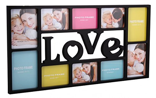 Wohnling WL Bilderrahmen Love für 10 Fotos, schwarz, 73x37 cm, Fotorahmen, Bildergalerie, Fotocollage
