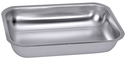 Rechteckige Schale aus Edelstahl, seidenmatt poliert, glatt auslaufender Rand, großer Eckradius, vielseitig verwendbar | ERK (A1 - Abm.: 19 x 12 x 4 cm)