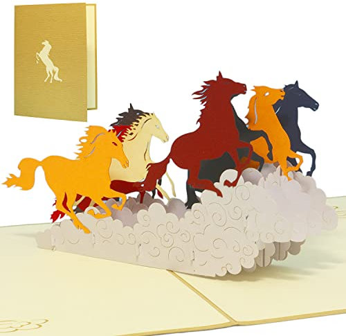 LINPOPUP® Pop-Up Karte Geburtstag, 3D Geburtstagskarte mit Umschlag, Happy Birthday - Gutscheinkarte zum Geburtstag, Geschenk für Freund, Mann, Frau, Kollegin, Pferdkarte, Reiter, N143