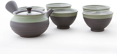 Ukou Japanisches Tee-Service 6-teilig, Tee-Kanne Kyusu 5 Schalen Tokoname Integriertes Tee-Sieb Edelstahl Geschenk-BO