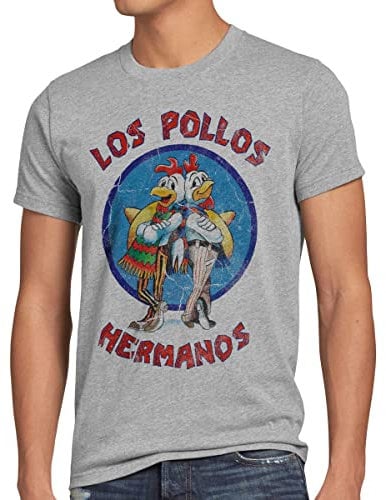 style3 Los Pollos T-Shirt Herren, Größe:L, Farbe:Grau meliert