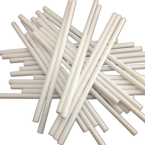 50 150mm (6) White Plastic Lollipop Sticks - Packed by The CandyRushTM Charity - Hollow Stick for Crafts Cake Pops Lollipops