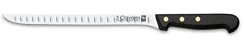 3 Claveles - Cuchillo Jamonero Alveolado, Pulido Mate, Acero Inoxidable - (24cm - 9,5)