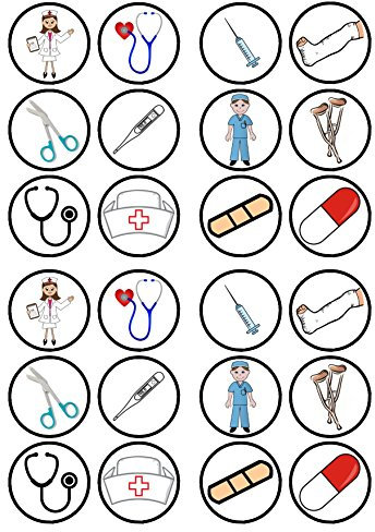 Edible Hospital Cupcake Toppers, Nurse Cake Decorations, Doctor Graduation Decoration, Doctors & Nurses Party, Congratulations Cake-Topper 24 x 1.5 Inch / 4cm Discs (UNCUT)