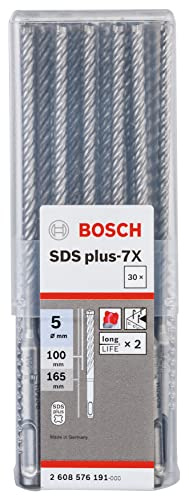 Bosch Professional 30-piece Hammer drill bit SDS plus 7X (for concrete and masonry, 5 x 100 x 165 mm, rotary hammer accessories)