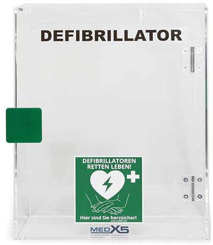 MedX5 Defibrillator Acrylglas Wandkasten für Innenbereiche mit Defi-Standortschild und Alarm