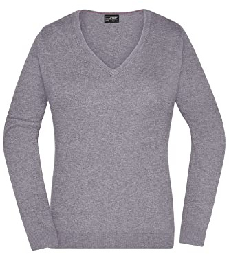 James & Nicholson Damen V-Pullover - Leichter Strickpullover in hochwertiger Ausführung | Farbe: grey-heather | Grösse: M