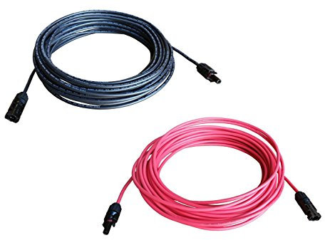 WindyNation 8 AWG 8 Gauge 1 Pair 15 Feet Black + 15 Feet Red Solar Panel Extension Cable Wire Solar Connectors (Variety of Lengths Available)