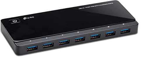 TP-Link UH720 7-Port USB 3.0 HUB + 2 Ladeports (2,4A) für Tablet und Smartphone, inklusive Netzadapter und USB 3.0 Kabel, bis zu 5 Gbit/s, Hot Swapping, unterstützt Windows, Mac OS, Linux, schwarz