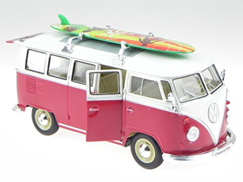 Welly VW T1 Bus rot Surfboard Modellauto 22095 1:24