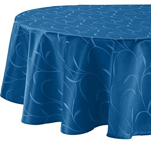 Erwin Müller Tischwäsche, Tischdecke Uni, Remscheid blau Größe rund: 170 cm Ø - hochwertige Qualität mit Fleckschutz ausgerüstet und Kuvertsaum, Rankenmuster
