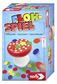 Noris 606144010 Flohspiel - Kinderspiel ab 4 Jahre – Klassisches Geschicklichkeitsspiel - für 1-4 Spieler, Rot und Schwarz