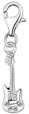 Quiges Charm Anhänger Weiß Zirkonia Musik Instrument Elektrische Gitarre 925 Silber mit Karabinerverschluss für Bettelarmband