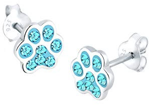 Elli Ohrringe Damen Ohrstecker Tierpfote funkelnd mit blauen Kristallen in 925 Sterling Silber