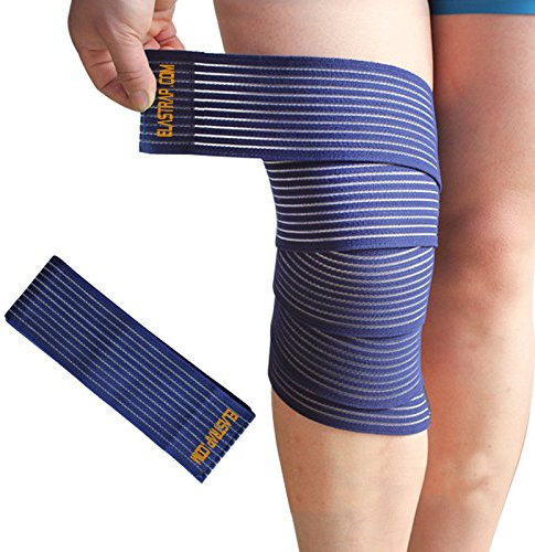 elastrap Bande Bandage Genou Strapping élastique à scratch - Genouillère de protection compression et maintien Attelle réglable - Hommes, femmes et enfants (Bleu, Unique,180x7,5cm)
