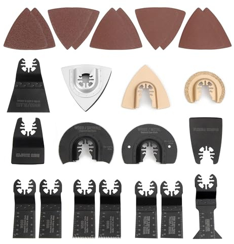 WORKPRO Multitool Accessoires 25 pièces Accessoires oscillants Set de lames de scie Multitool Mix Lames oscillantes avec système de serrage rapide, coupe du bois, des clous, du métal, du plastique