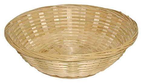 Olympia Wicker Round Bread Basket with Canvas Bag, 200mm, Pack of 6 | Fits commercial buffet setups to serve fresh rolls and pastries, keeping food crumb-free during catering breakfast.