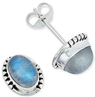 Ohrstecker 925 Silber Mondstein weißer Stein schimmer Edelstein Ohrringe echt Silber Damen Sterling Silber Stecker Geschenk(MOS-020-04)