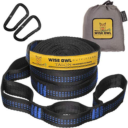 Wise Owl Outfitters Talon Hängematte Riemen - Leicht Einstellbar, Baum Freundlich Muss Gear Für Camping Hängematten Wie ENO Haben. Schwarz Mit Blauen Nähten