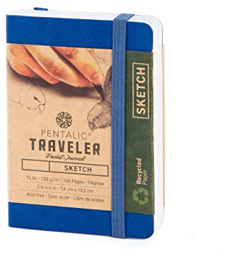 Pentalic Traveler Pocket Tagebuch Zeichenbuch, königsblau, 4 x 3