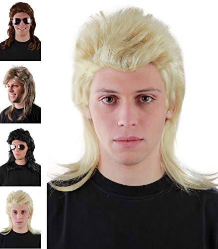 Lustige wasserstoff blonde Vokuhila Perücke für Herren zu Fasching Karneval – wasserstoffblond 80er Jahre Bad Taste Proll Perücken Party 90er Fokuhila