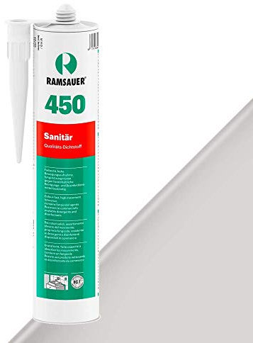 RAMSAUER 450 Sanitär 1K Silikon (Grauweiß) - 310ml Kartusche, ideal für Feuchträume & Nassbereiche, Lebensmittelbereich, leicht verarbeitbar, schnelle Tiefhärtung, optimale Glättbarkeit
