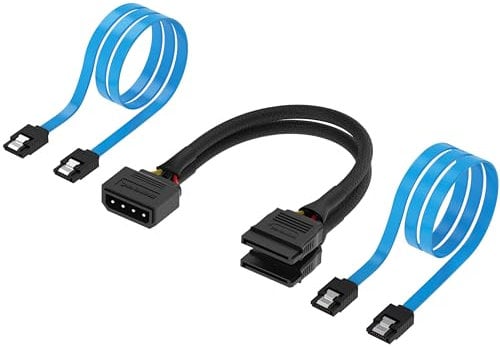 SABRENT kit de connexion pour SSD/Disque dur SATA [Molex 4 broches vers 2 câbles SATA 15 broches (doubleur d’alimentation) + 2 câbles Data SATA (CB-SDSP)