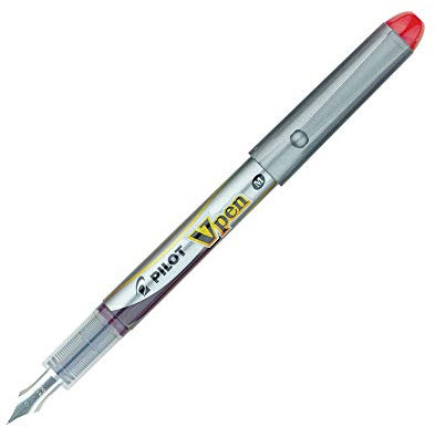 Pilot VPen Disposable Fountain Pen Silver Barrel 0.58 mm Tip - Red, Single Pen