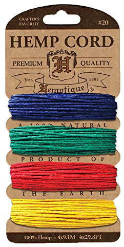 Hemptique Hemp Cord 4 Color Cards - Made with Love - Crafter’s No. 1 Choice – Eco Friendly – Plant Hanger - Scrapbooking – Gardening – Macramé – Home Décor (Topaz Pack)