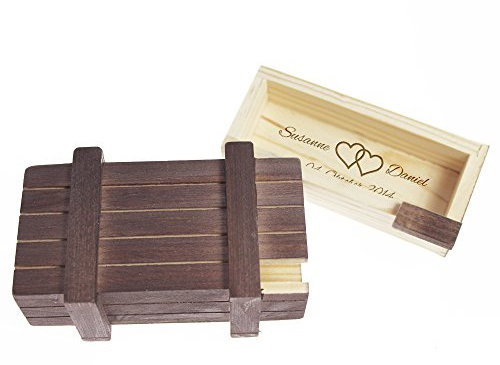 Casa Vivente Scatola Regalo Magica in Legno Scuro con Incisione,Personalizzata con Nomi e Data, Motivo Cuori, Enigma, Rompicapo Romantico, Regali Nozze, Anniversario Coppie