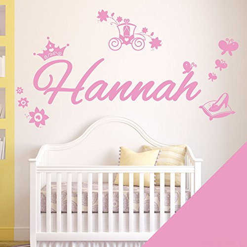 Personalised Name Girls Wall Art Sticker - Princess Tale Cinderella Story [Medium] [Pink]