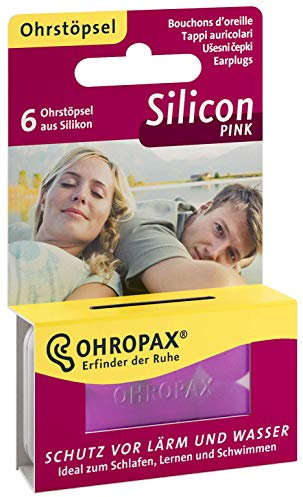 OHROPAX Silicon PINK – Tappi per le orecchie – 2 x 6 pezzi – Tappi per le orecchie riutilizzabili in silicone delicato sulla pelle – per proteggere dall'acqua durante il nuoto, da rumore e vento