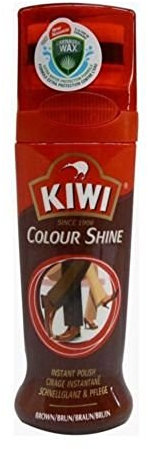 KIWI INSTANT WAX SHOE POLISH, RICH COLOUR SHINE 75ML WITH SPONGE APPLICATOR - Brown Colour