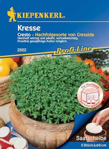 Kiepenkerl Profi-Line Kressesamen Cresto Saatscheibe 2502 - Herzhaft würzig und pikant, schnellwüchsig - Kräutersamen, Samen Kräuter, 5 Saatscheiben