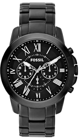 Fossil Grant Uhr für Herren, Quarz-Chronographenwerk, mit Edelstahl- oder Lederarmband, Schwarz, 44MM