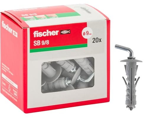 Fischer 20 tacos con gancho corto SB 9, universales con ganchos para fijación en pared y hormigón, 8238