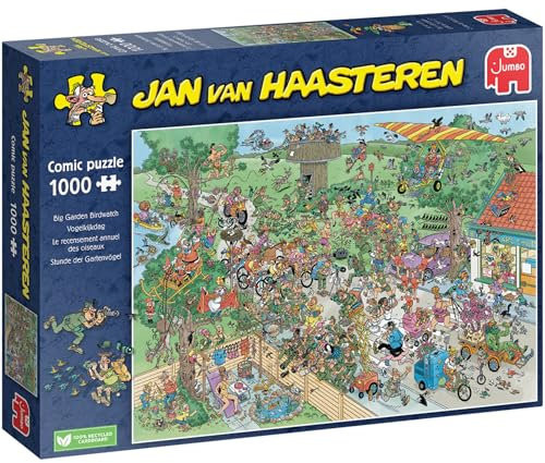 Jan Van Haasteren Big Garden Birdwatch - 1000 Piece Adults Puzzle Age 14+ & Comic - Large Jigsaw for Adults, 100% Recycled Cardboard, Fun Themed - 68 x 49cm
