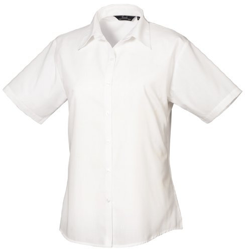 Premier Workwear Ladies Short Sleeve Poplin Blouse White 16