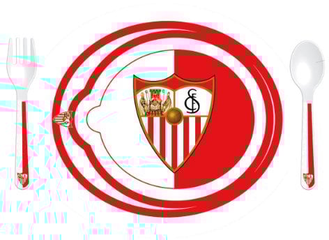 Sevilla FC - Set Vajilla 3 Piezas (Plato, cushara y Tenedor) Compatible con Microondas SFC