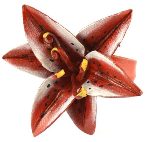 Island Piercings Leder Design Ring Lilie rot grössenverstellbar Handarbeit AR119d