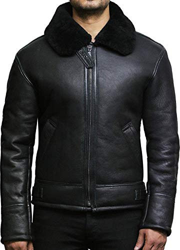 BRANDSLOCK Herren Pilot Aviator B3 WWII Echtes Shearling Schaffell Leder Bomber Flying Jacket