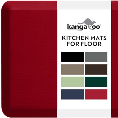 KANGAROO Thick Ergonomic Anti Fatigue Mats for Kitchen Floor, 39x20, Cushioned Standing Office Desk Mat, Waterproof Scratch Resistant Topside, Supportive All Day Comfort Padded Foam Rugs, Red