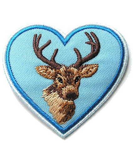 Aufnäher Bügelbild Aufbügler Iron on Patches Applikation Herz mit Hirsch 6,8 x 6,6cm Farbe: Blau vor205-2
